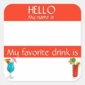 Hallo Naam Sticker Badge Fun Drink Cocktail (Voorkant)