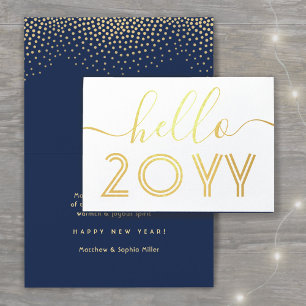 Hallo Navy Blue & Gold Confetti Gelukkig Nieuwjaar Folie Kaarten