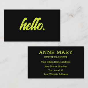 Hallo Neon Chartreuse Yellow Black Typography Visitekaartje