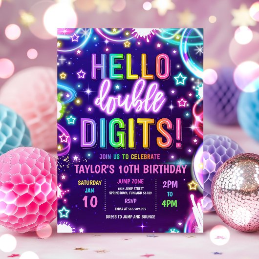 Hallo Neon Glow Dubbele cijfers 10e verjaardagsfee Kaart