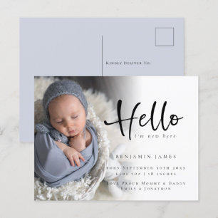 hallo New Baby Foto Blue Birth Announance Briefkaart
