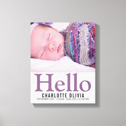 hallo New Baby Paars Thered Personalized keepomwil Canvas Afdruk (Voorkant)