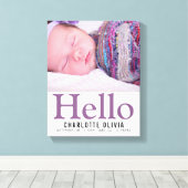 hallo New Baby Paars Thered Personalized keepomwil Canvas Afdruk (Insitu (Houten vloer))