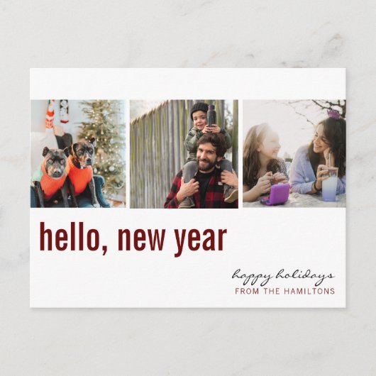 hallo New Year Simple Typography Photo Maroon Briefkaart (Voorkant)