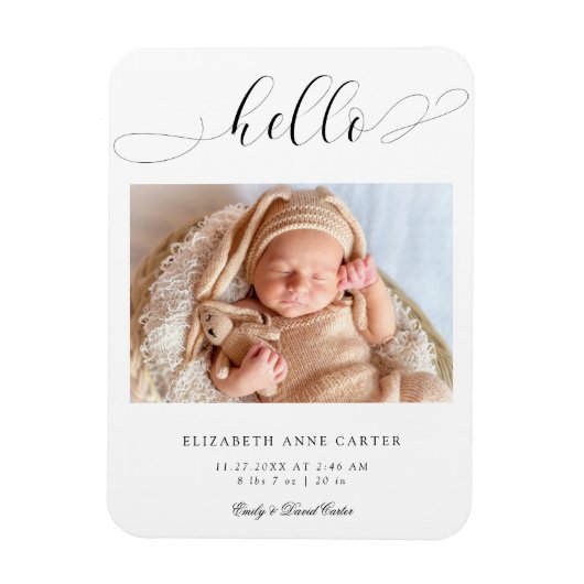 Hallo nieuwe baby Calligraphy Swashes Elegant Mini Magneet (Verticaal)