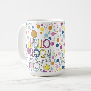 Hallo Nieuwjaar 2024 Met Spelende Katten Koffiemok