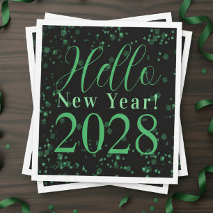 Hallo Nieuwjaar! Nieuwjaarsavond Groen Zwart Glitt Servet