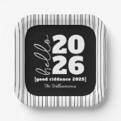 hallo nieuwjaar zwart wit, aangepaste jaarnaam papieren bordje (Voorkant)