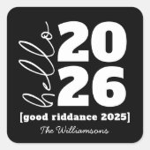 hallo nieuwjaar zwart wit, aangepaste jaarnaam vierkante sticker (Voorkant)