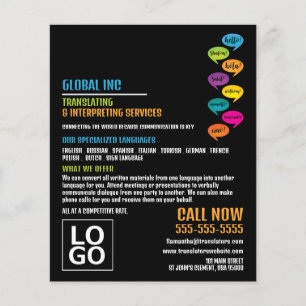 hallo ontwerp, vertaler en tolk flyer