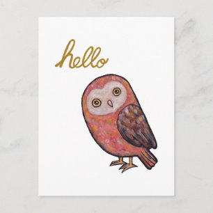 hallo Owl Funny Cute Owl Briefkaart Hand Lettering