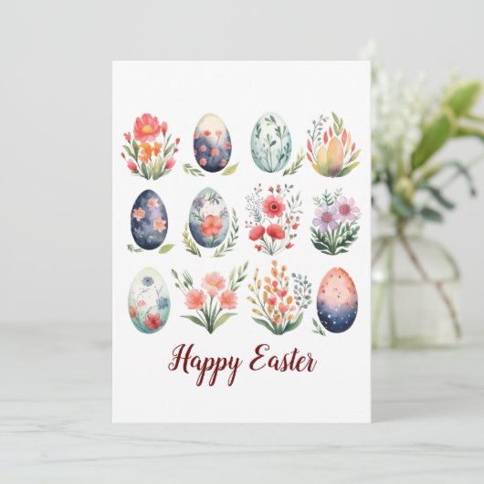 Hallo Pasen Kleurrijke Waterverf Ei Monogram Feestdagenkaart (Staand voorkant)