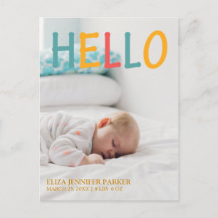 Hallo Pasgeboren moderne typografie foto baby gebo Aankondigingskaart