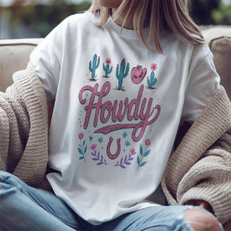 Hallo Pastel Cowgirl Westers Grafisch T-shirt