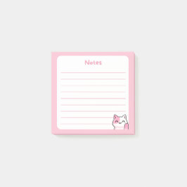 Hallo Pastel Roze Kawaii Chibi Kitty Cat Waving Post-it® Notes