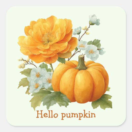 Hallo Pompoen Bloemen Halloween Design Vierkante Sticker (Voorkant)