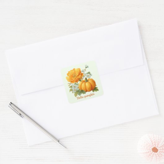 Hallo Pompoen Bloemen Halloween Design Vierkante Sticker (Envelop)