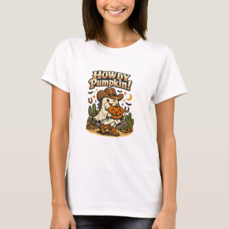 Hallo Pompoen Cowgirl Geest Halloween T-Shirt 