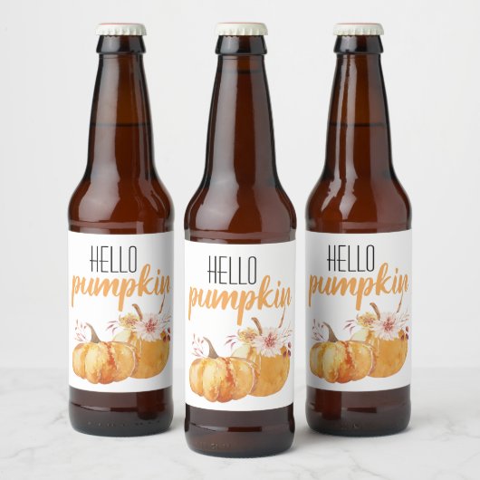 Hallo pompoen Oranje pompoen met bloemen Bier Etiket (Flessen)