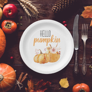 Hallo pompoen Oranje pompoen met bloemen Papieren Bordje