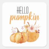 Hallo pompoen Oranje pompoen met bloemen Vierkante Sticker (Voorkant)