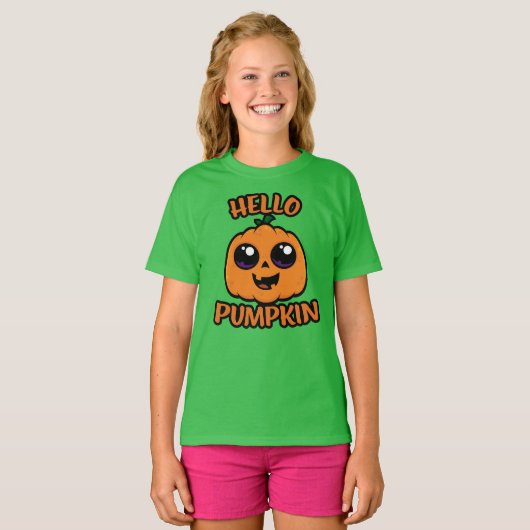 Hallo Pompoen Schattigee Halloween Jack-O-Lantern T-shirt (Voorkant volledig)