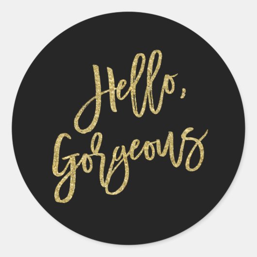 Hallo, Prachtig Gold Glitter Script Ronde Sticker (Voorkant)