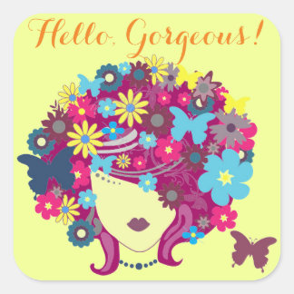 Hallo, Prachtig! Mooie Bloemendame Vierkante Sticker