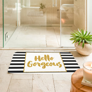 Hallo Prachtig Zwart & Wit Goud Glitter Strepen Badmat