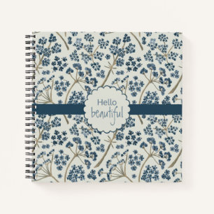 hallo prachtige Elegant Blue Waterverf Flowers Notitieboek