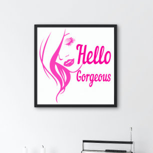 Hallo Prachtige Lieve Dame Gezicht Tekening Typogr Poster