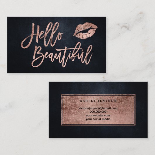 hallo prachtige lippen roos gouden script waterver visitekaartje (Voorkant / Achterkant)