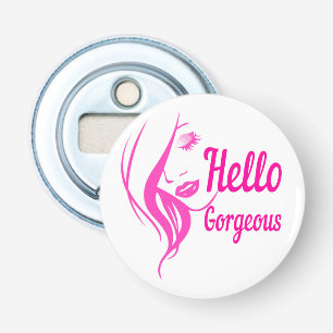 hallo prachtige Lovely Lady Face Drawing Typografi Button Flesopener