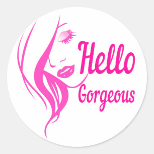 hallo prachtige Lovely Lady Face Drawing Typografi Ronde Sticker