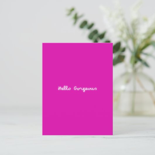 hallo Prachtige Neon | Roze meisje met een moderne Briefkaart (Staand voorkant)