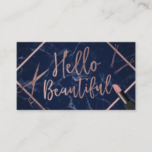 hallo prachtige Roos Gold Script Navy Marble Salon Visitekaartje