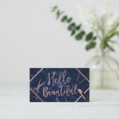 hallo prachtige Roos Gold Script Navy Marble Salon Visitekaartje (Staand voorkant)