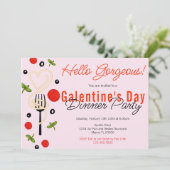 Hallo Prachtige Roze Galentine's Day Dinerfeest Kaart (Staand voorkant)
