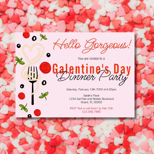 Hallo Prachtige Roze Galentine's Day Dinerfeest Kaart