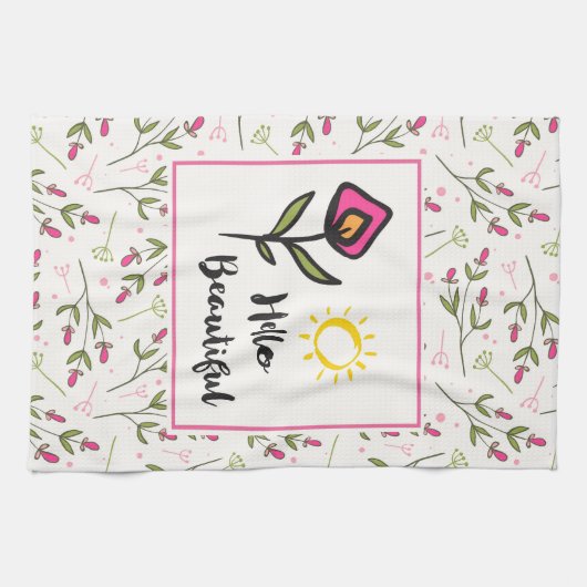 hallo prachtige  Roze Sinaasappel Wildlflower Theedoek (Horizontaal)