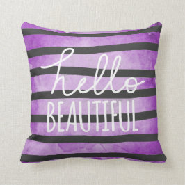 hallo prachtige Script Paarse Waterverf Stripes Kussen