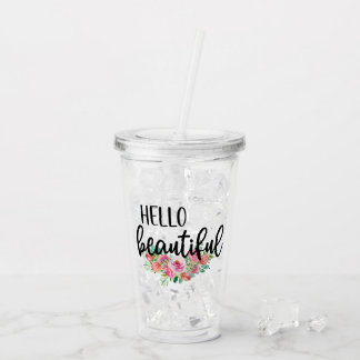hallo prachtige Waterverf Rozen Typografie Modern Acryl Drinkbeker