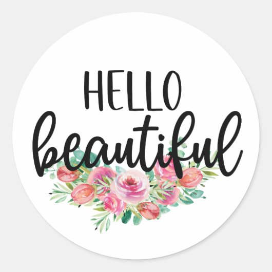hallo prachtige Waterverf Rozen Typografie Ronde Sticker (Voorkant)