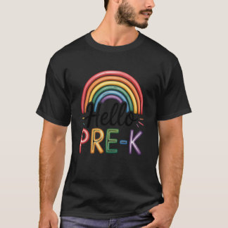 Hallo Pre-K Regenboog Terug naar School Leraar Stu T-shirt