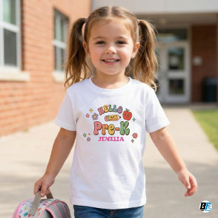 Hallo Pre-K Retro Groovy Gepersonaliseerde Naam Te