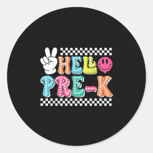 Hallo Pre-k Terug naar School Teacher Clroom Manne Ronde Sticker