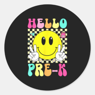 Hallo prek leraar retro glimlach gezicht terug naa ronde sticker
