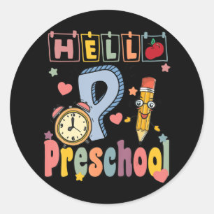hallo Preschool Retro Teacher Toddler Girls Back T Ronde Sticker