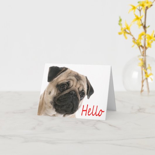 Hallo Pug Puppy Dog Blank Note Kaart (Gele Bloem)