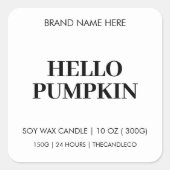 Hallo Pumpkin kaarsetiket | minimalistische Herfst Vierkante Sticker (Voorkant)